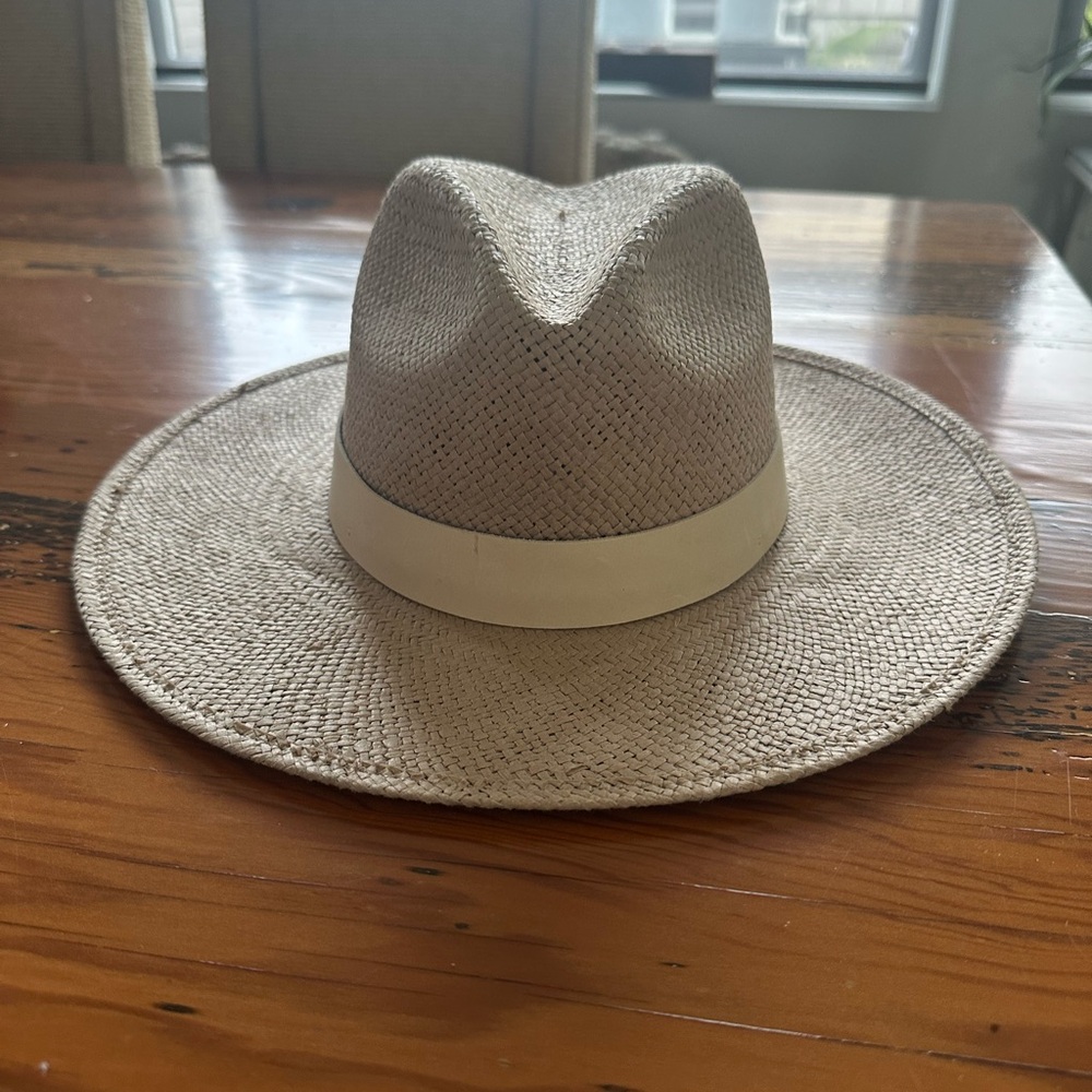 Janessa Leone Tan Wide-Brimmed Fedora Hat